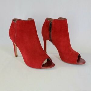 JOIE Red Suede Gwen Open-Toe Suede Side Zip Bootie size 39/8.5